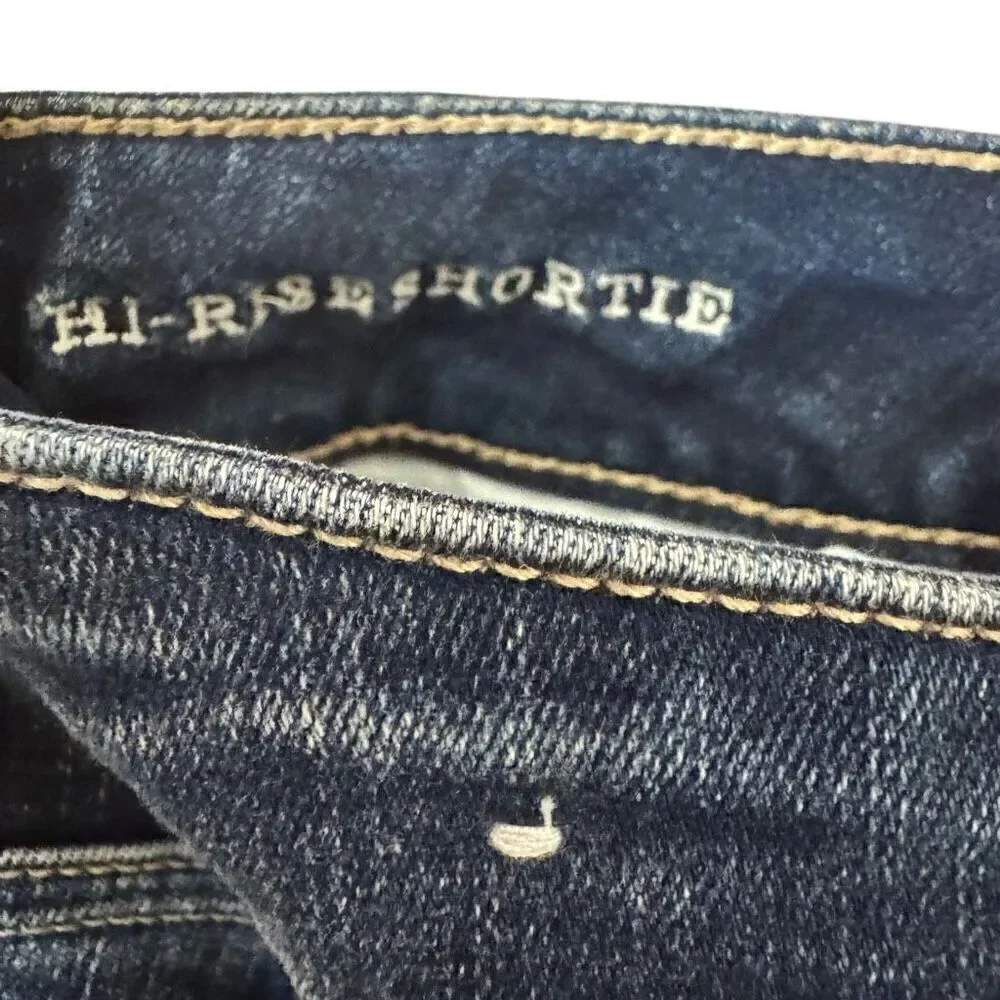 American Eagle Hi-Rise Shortie Short Dark Wash Distressed Floral Embroidery Sz 4